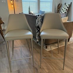 Light Grey Faux, Leather Pencil Leg  Stools (2)