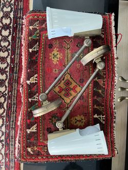 Set of Two Vintage MCM Brass with Enamel Heads Wall sconces Hardwired