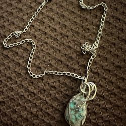 NEW 925 SILVER SOLID CHAIN WITH TURQUOISE CHARM BEAUTIFUL NECKLACE 