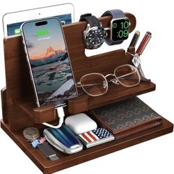 BRAND NEW IN BOX Wood Phone Docking Station Nightstand Organizer Charging Station Cell Phone Stand Desk Organizer Bedside Organizer  