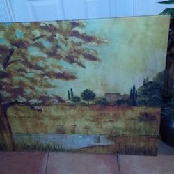 Painting 35 x 45- landscape. Wrapped canvas. Autumn colors.