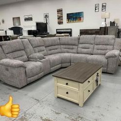 Ashley Family Reclining Pewter Sectional Sofa Couch Finance and Delivery Available 