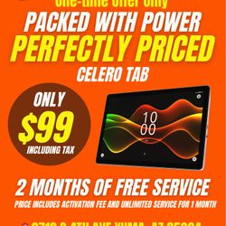Celero Tablet Only $99 With 2 Months Of Free Service