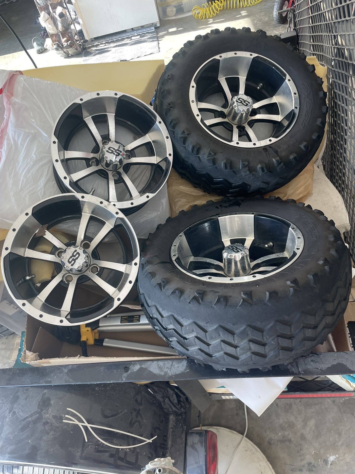 Trade? Golf Cart Storm trooper Wheels 12”. (tire Size 22x11-12)