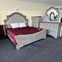 Gray Bedroom Set with Bed, Dresser, and Chest