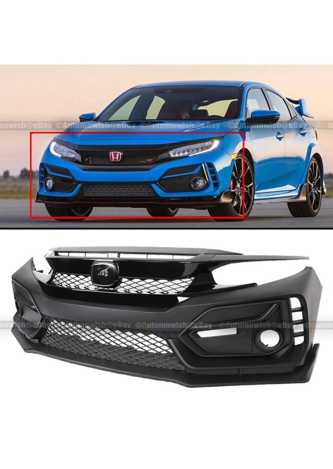 2016-2021 Honda Civic Type R style Bumper Fits 2dr. 4dr and hatchback (Won’t fit Real Type R) 10th Gen Civic bumper Civic front bumper Hatchback