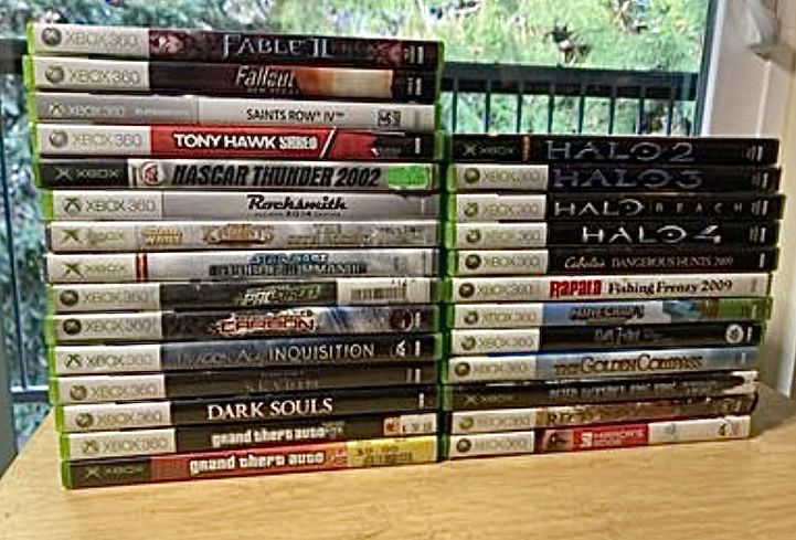 Xbox 360 games, movies & wired controllers