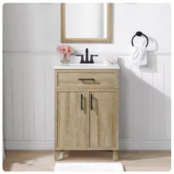 Style Selections Dolton 24-in Light Natural Oak Undermount Single Sink Bathroom Vanity with White Engineered Marble Top