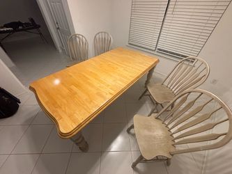 Solid Wood Dining Table Set w/ Leaf + 4 Chairs