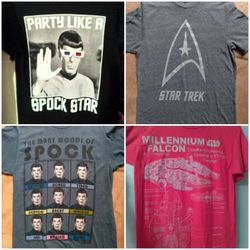 4 Sz Small Shirts 3 Star Trek 1 Star Wars
