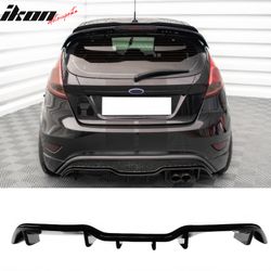 Fits 2014-2019 Ford Fiesta ST & ST Line Rear Bumper Lip Diffuser Lower Valance Exterior Auto Parts IKON Style Painted Gloss Black ABS Plastic