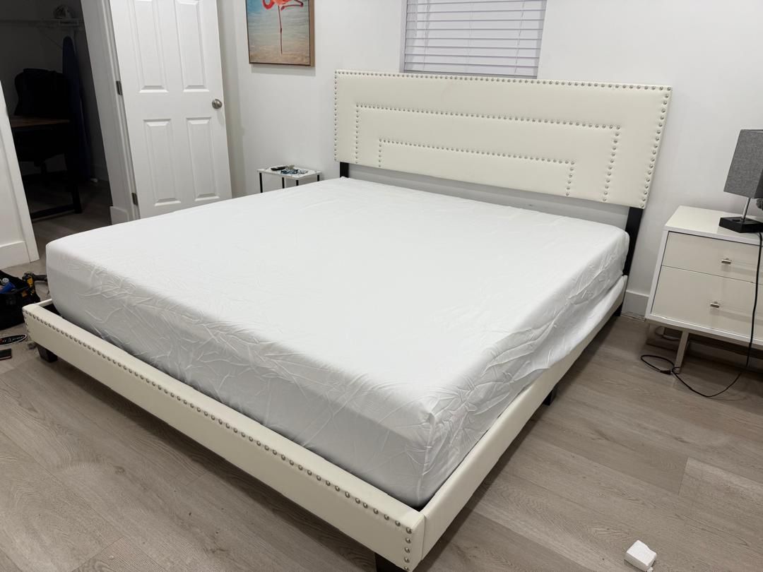 NEW BED FRAME KING SIZE WITH MATTRESS AND BOX SPRING