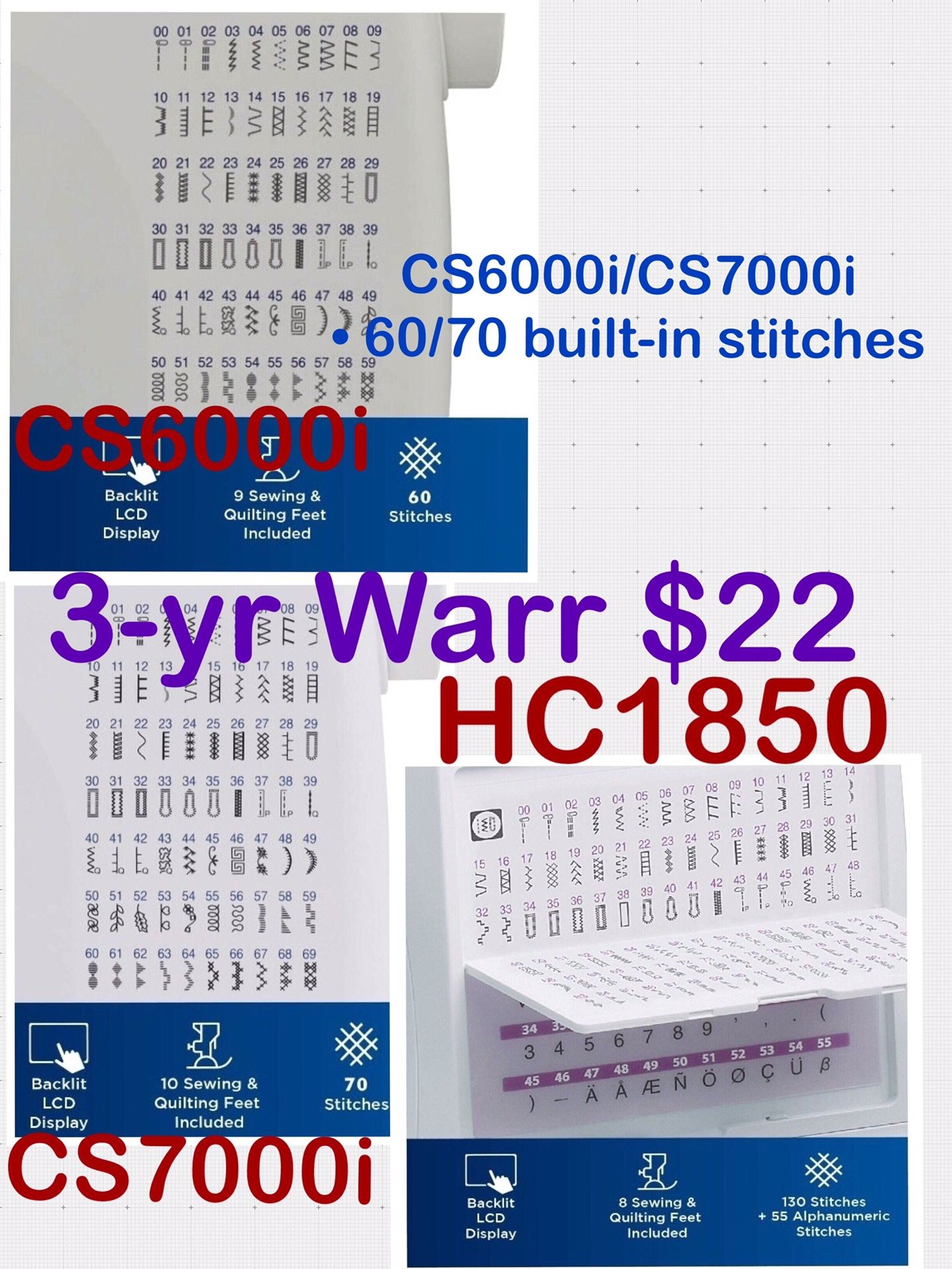 Brother CS6000i LCD Computerized 60-stitches Sewing, 9-Quilting Feet