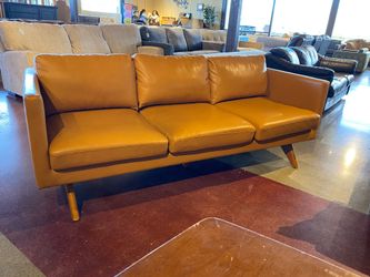 Modern Style Sofa in Tan with Tapered Wooden Legs