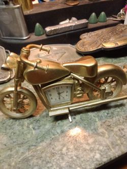Retro motorcycle desk clock, unique biker gift, man cave decor.