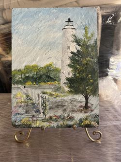 Ocracoke Lighthouse Painting on Slate with Easel