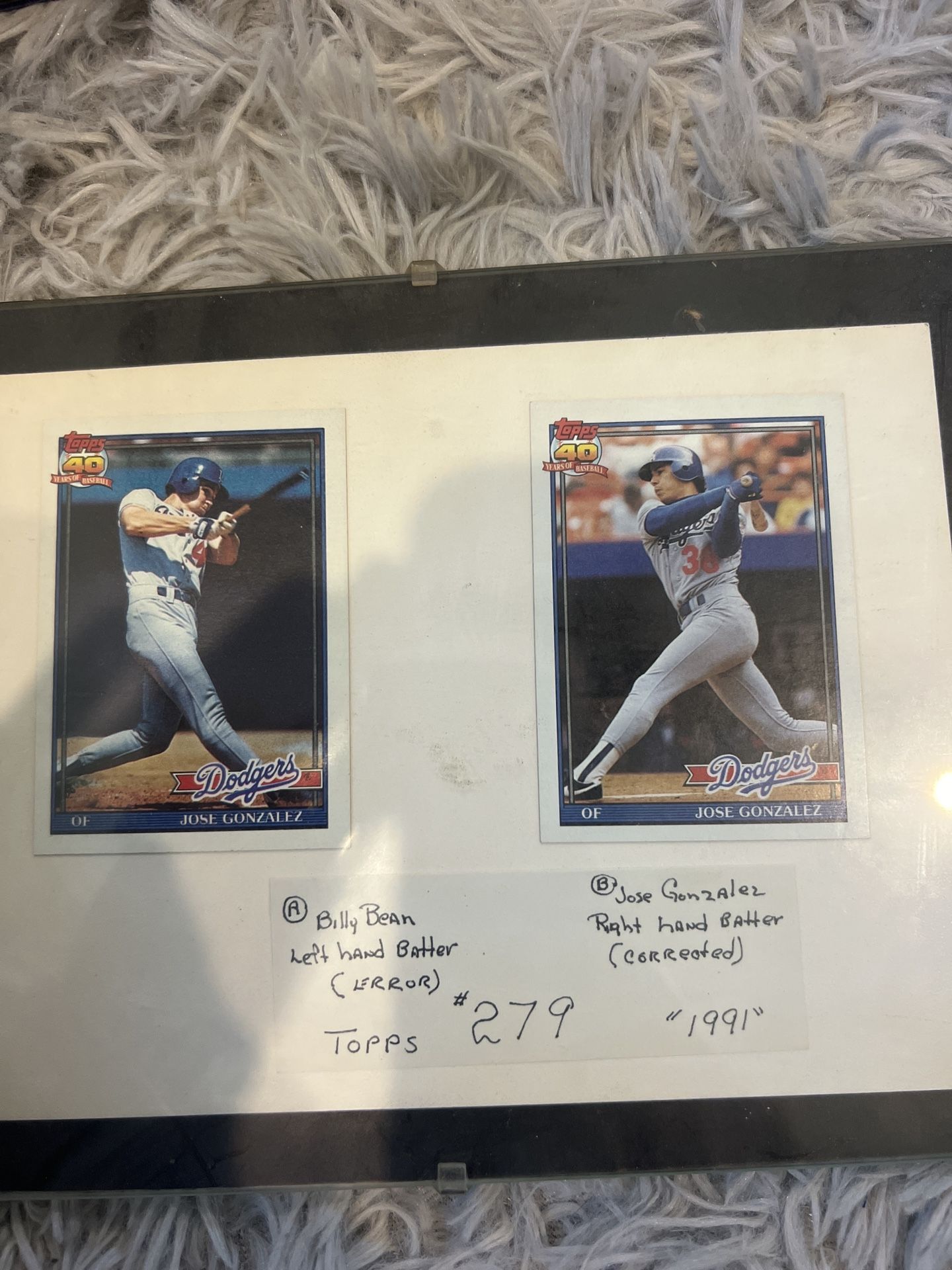 1991 Topps #279 Error & Corrected Card Set – Billy Bean / Jose Gonzalez – Rare MLB Misprint