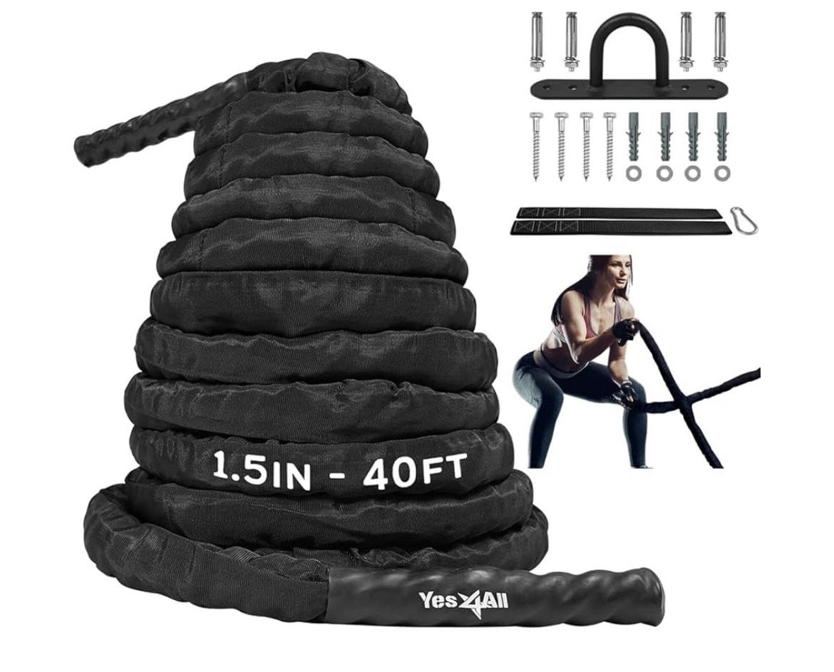 Yes 4 All Battle Rope with Cover, Anchor, and Strap