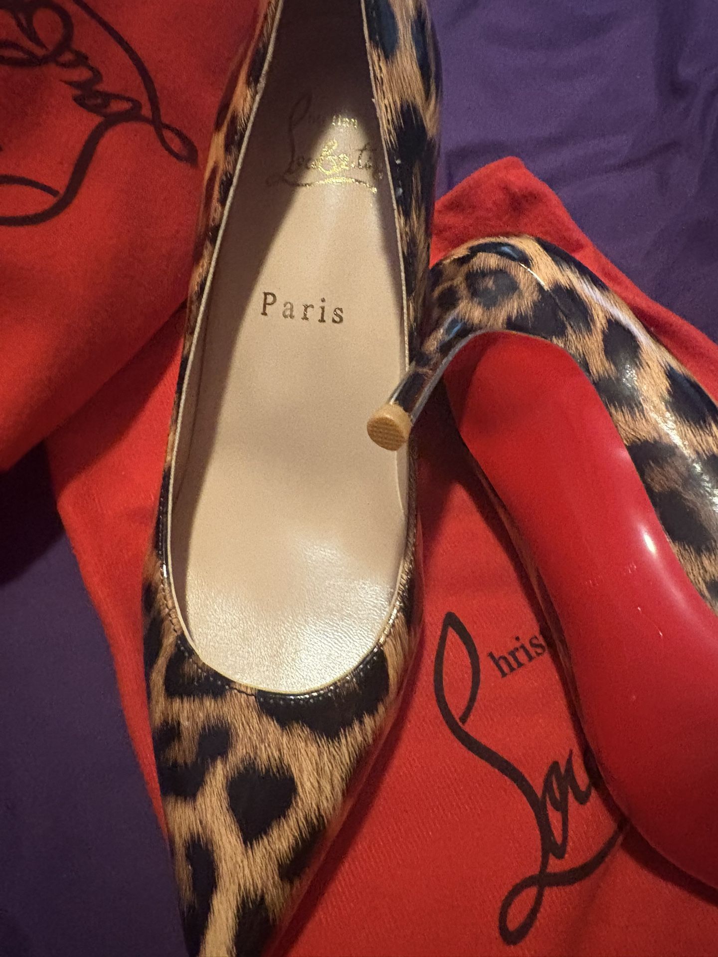 Women’s Christian Louboutin Leopard Red Bottom Heels (39)