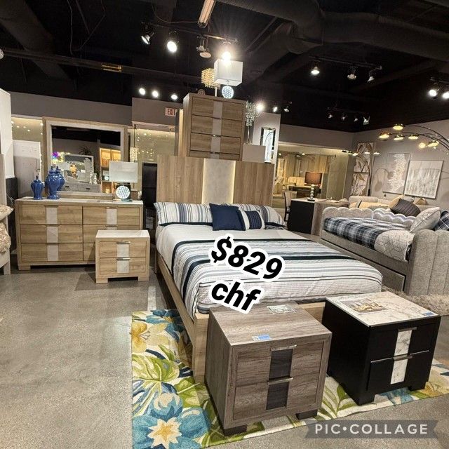 4 Piece Queen Size Bedroom Set ( Included Bed Frame, Dresser , Mirror , Nightstand )