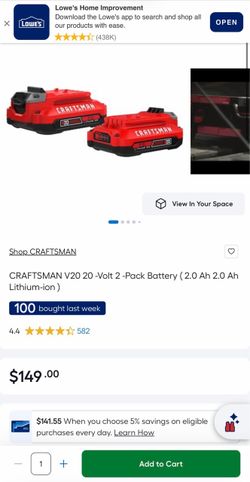 CRAFTSMAN V20 20 -Volt 2 -Pack Battery ( 2.0 Ah 2.0 Ah Lithium-ion)