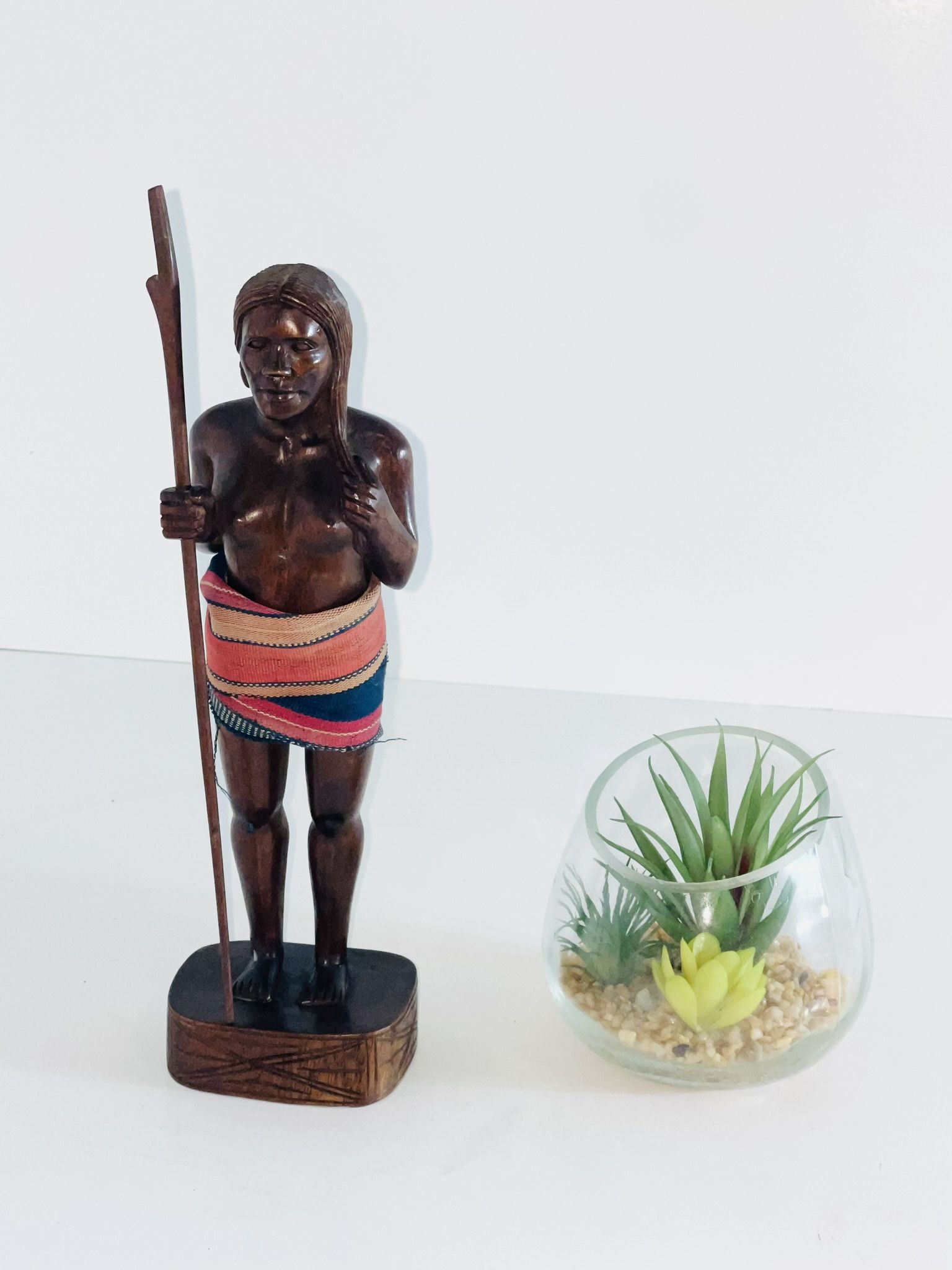 Wood Carved Sculpture…Vintage Hand Carved South American Wooden Statue Tribal Indian Woman 12”