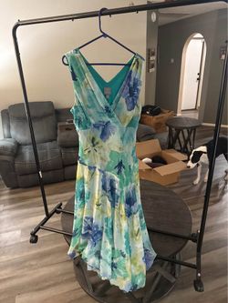 Rabbit Rabbit Rabbit Designs Floral V-Neck Midi Dress - Blue & Green Teal (EUC)