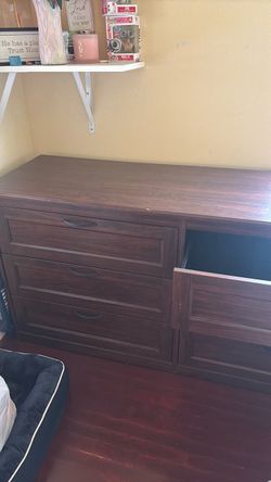 Dark Brown Wood Dresser with 6 Drawers