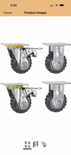 XtremepowerUS 4'' x 2'' Caster Wheels Swivel Caster 1,350lbs (2) Fixed Ball Bearing Solid Wheel 360° Rotation Top Plate (2 with Brakes & 2 Without)  7