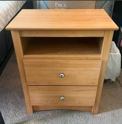 Wood Nightstand with Drawers and Open Shelf