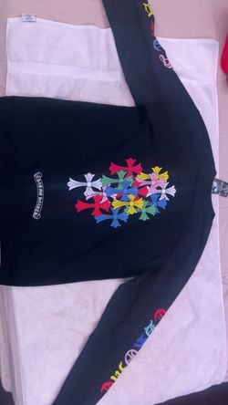 Black long sleeve multi color cross chrome heart