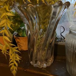 Vintage Clear Fluted Glass Vase