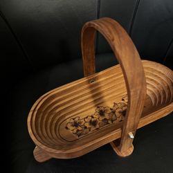 Handmade Collapsible Wooden Basket By Matheba’s of GA Can Hang On Wall