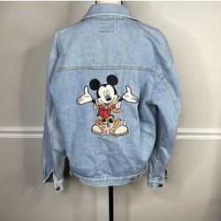 Vtg Disney Mickey Mouse Medium Denim trucker Jacket Embroidered 90s Jerry Leigh