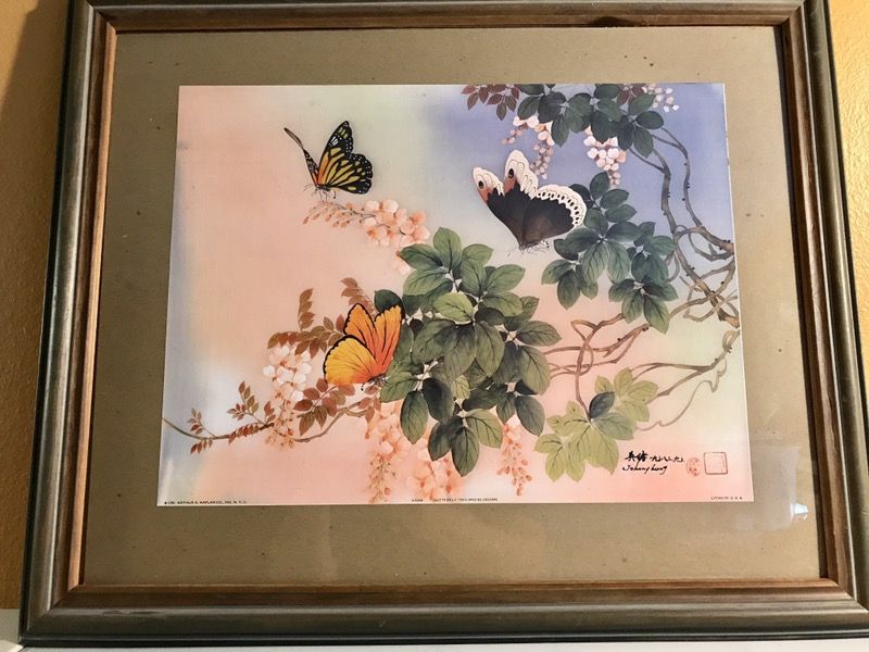 Johnny Lung Signed Lithograph of Botanical with Butterflys