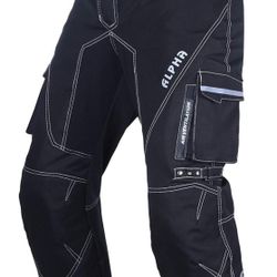 Motocross Motorcycle pants for men hi Vis armor riding racing dual sports overpants atv mx bmx (BLACK, WAIST 32 INSEAM 32")