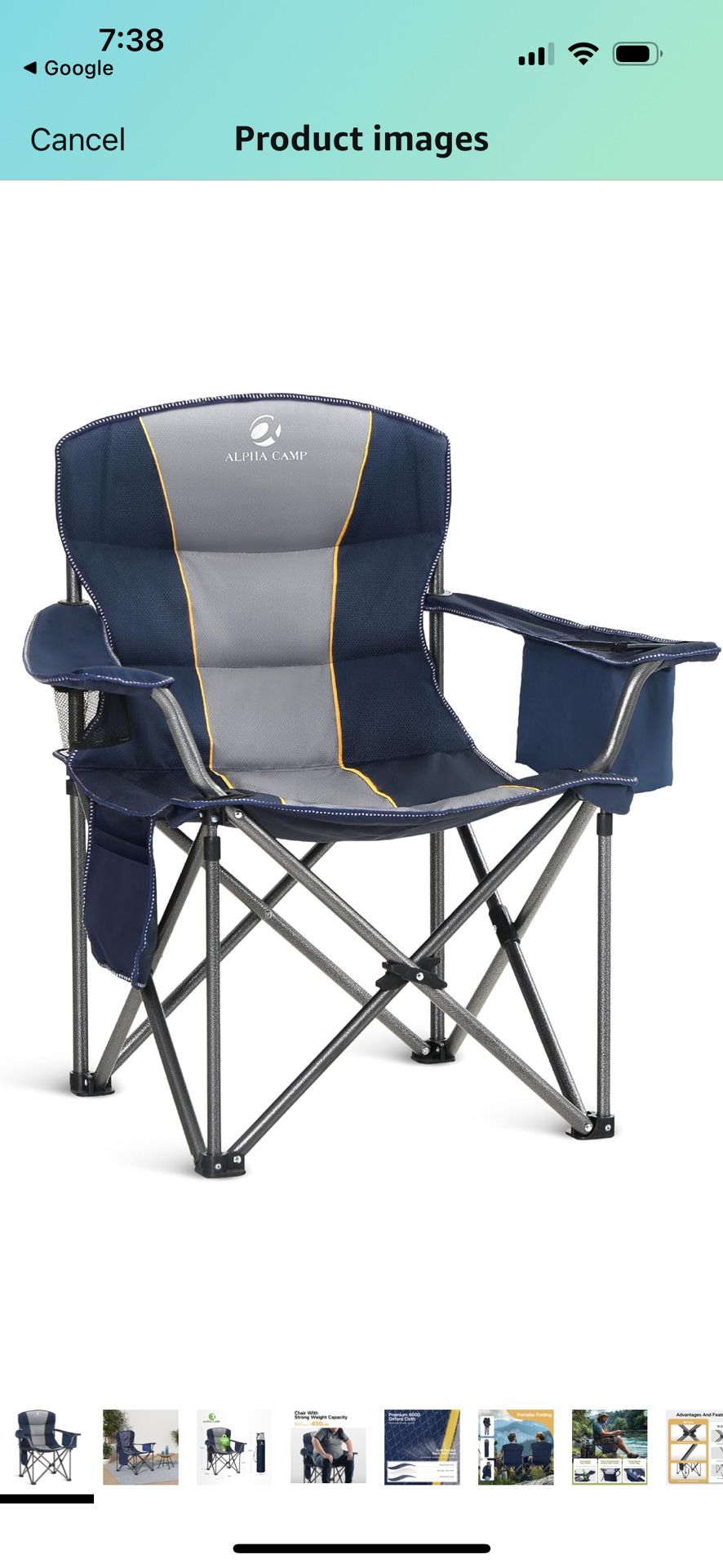 ALPHA CAMP Oversized Camping Folding Chair Heavy Duty with Cooler Bag Support 450 LBS Steel Frame Collapsible Padded Arm Quad Lumbar Back Chair Portab