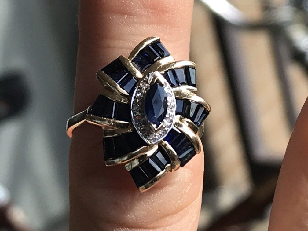 ESTATE Jewelry 14K SOLID Gold Diamond Sapphire Ring