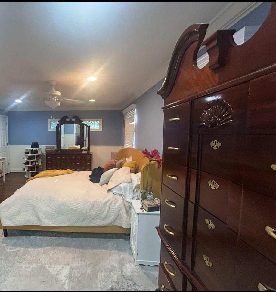 Queen Anne Cherry Highboy Chest + Dresser with Mirror - Solid wood set