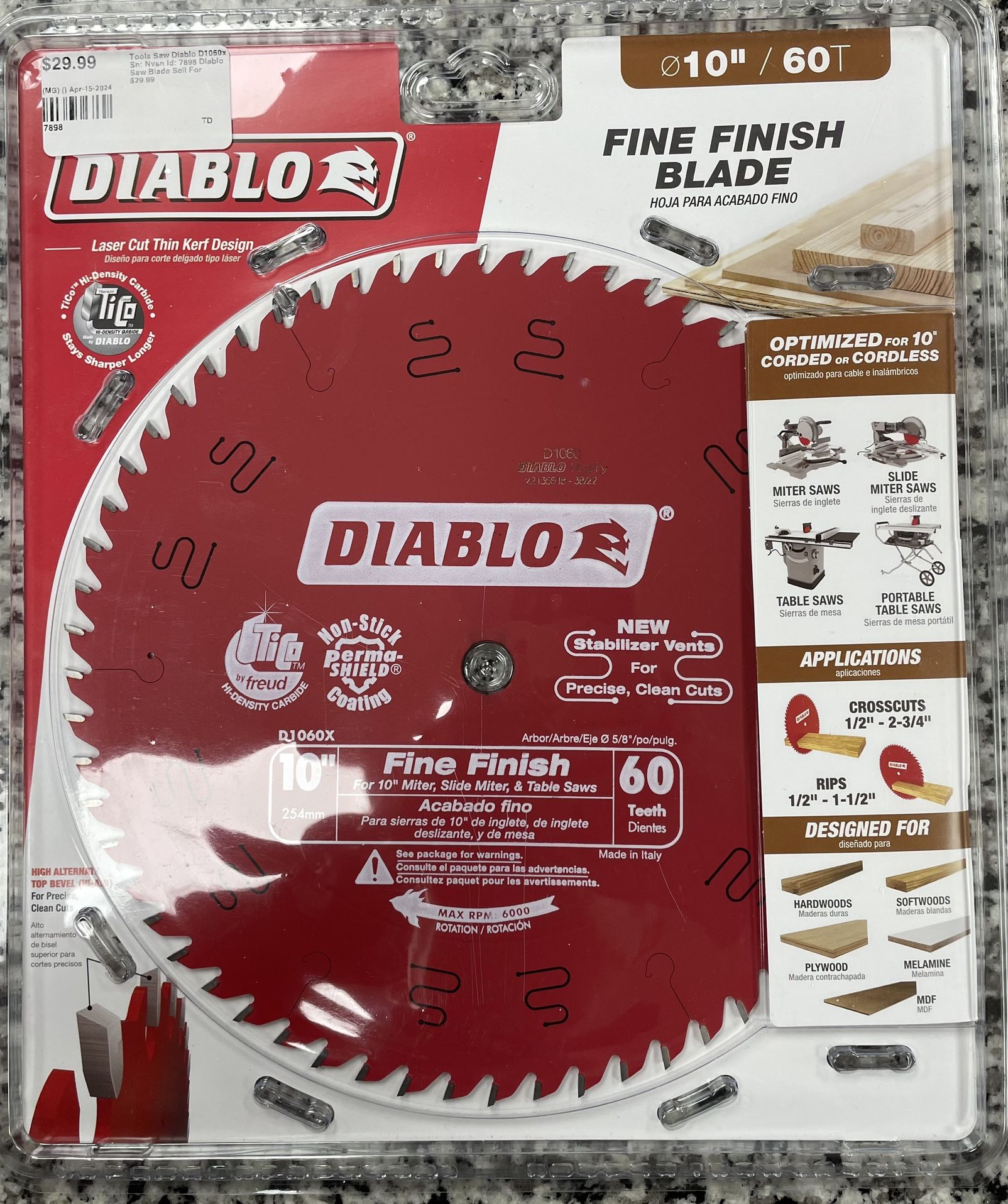 Diablo 10” / 60T Fine Finish Blade