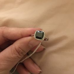 Real 925 Sterling Silver Black Natural Gemstone Ring Size 8