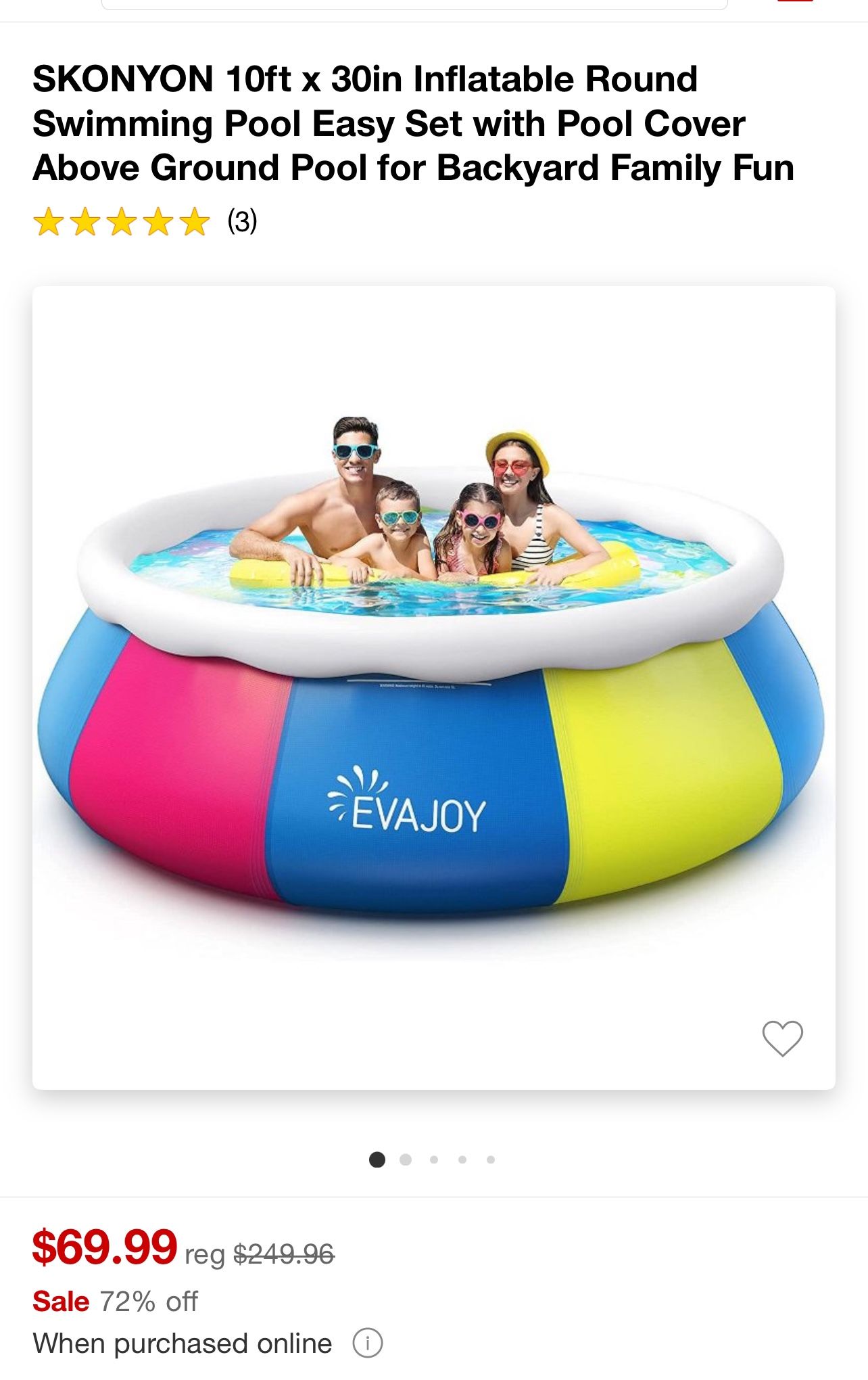 Swimming Pool, EVAJOY 10ft ×30in Above Ground Pool Easy Set, Blow Up Pool Kiddie Pool Inflatable Top Ring Swimming Pools for Adults Family Backyard Ou