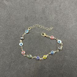Evil Eyes Glass Beads Gold Chain Bracelet