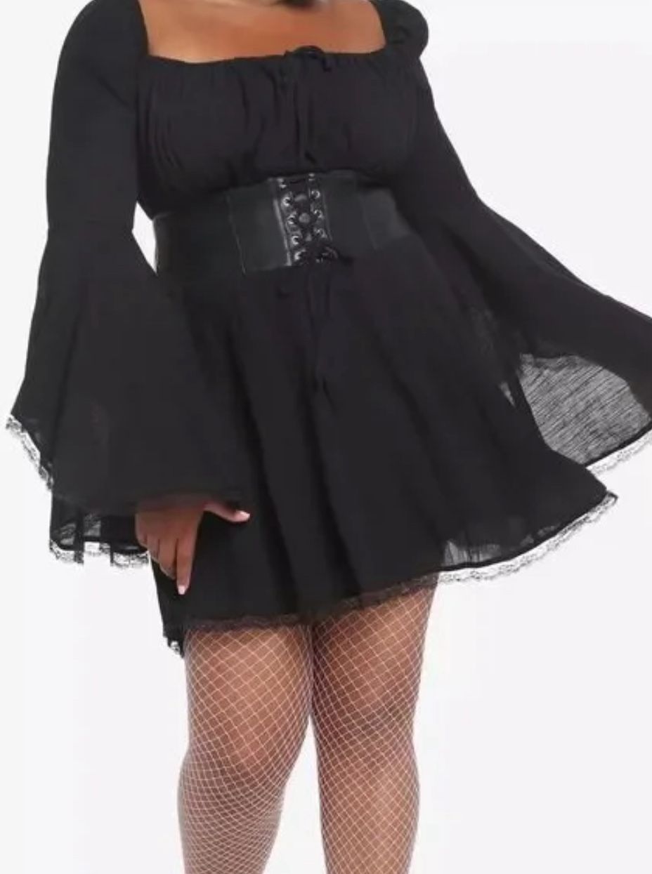 Cosmic Aura Dress Size M Black Corset Bell Sleeve Gothcore Hot Topic Gothic