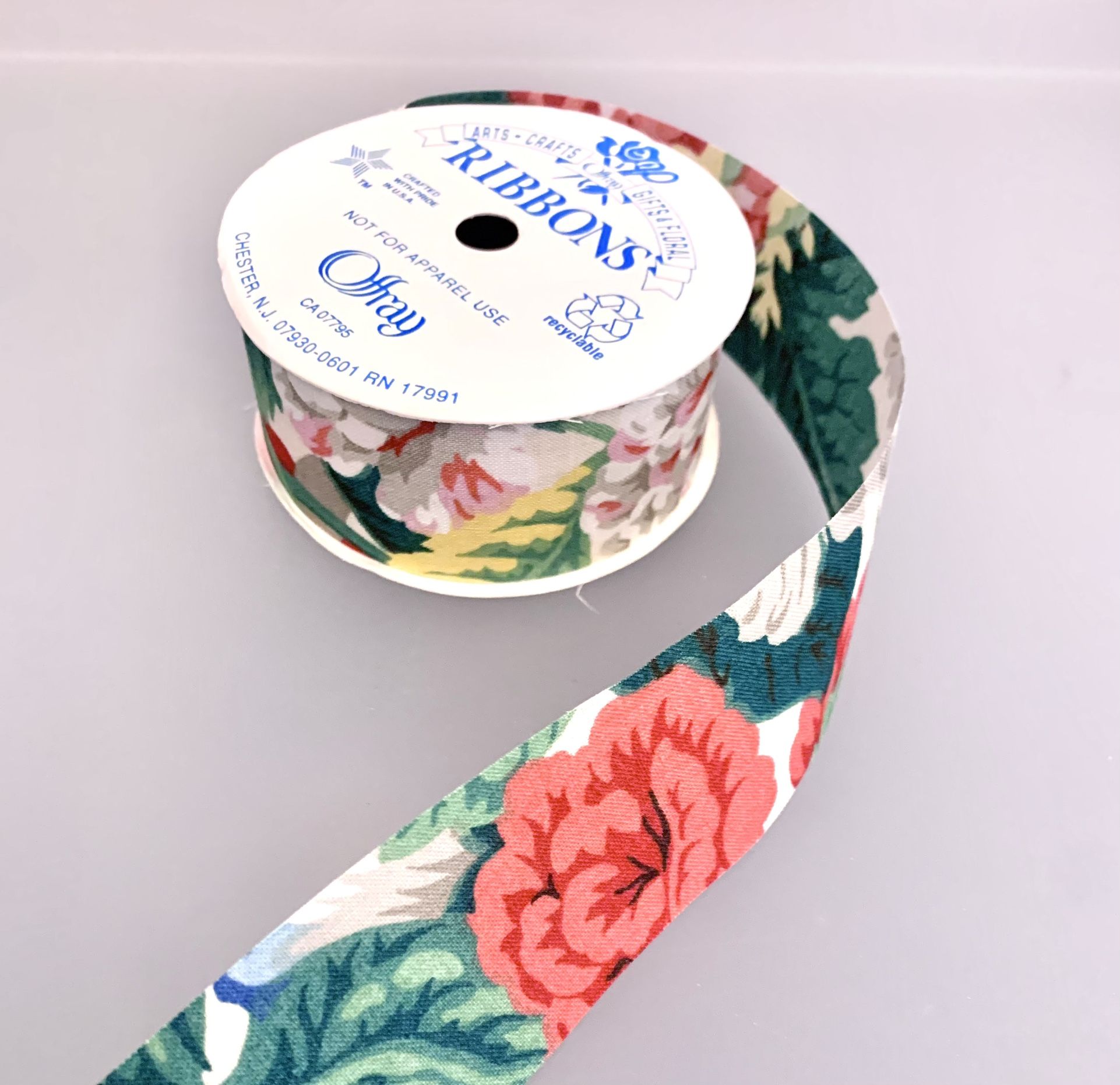 6 Yds on Spool of Floral Cotton Offray Ribbon 1 7/16” -For Crafts #041424A4