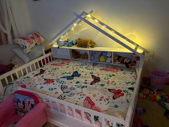 White Kids House Bed Frame with Storage