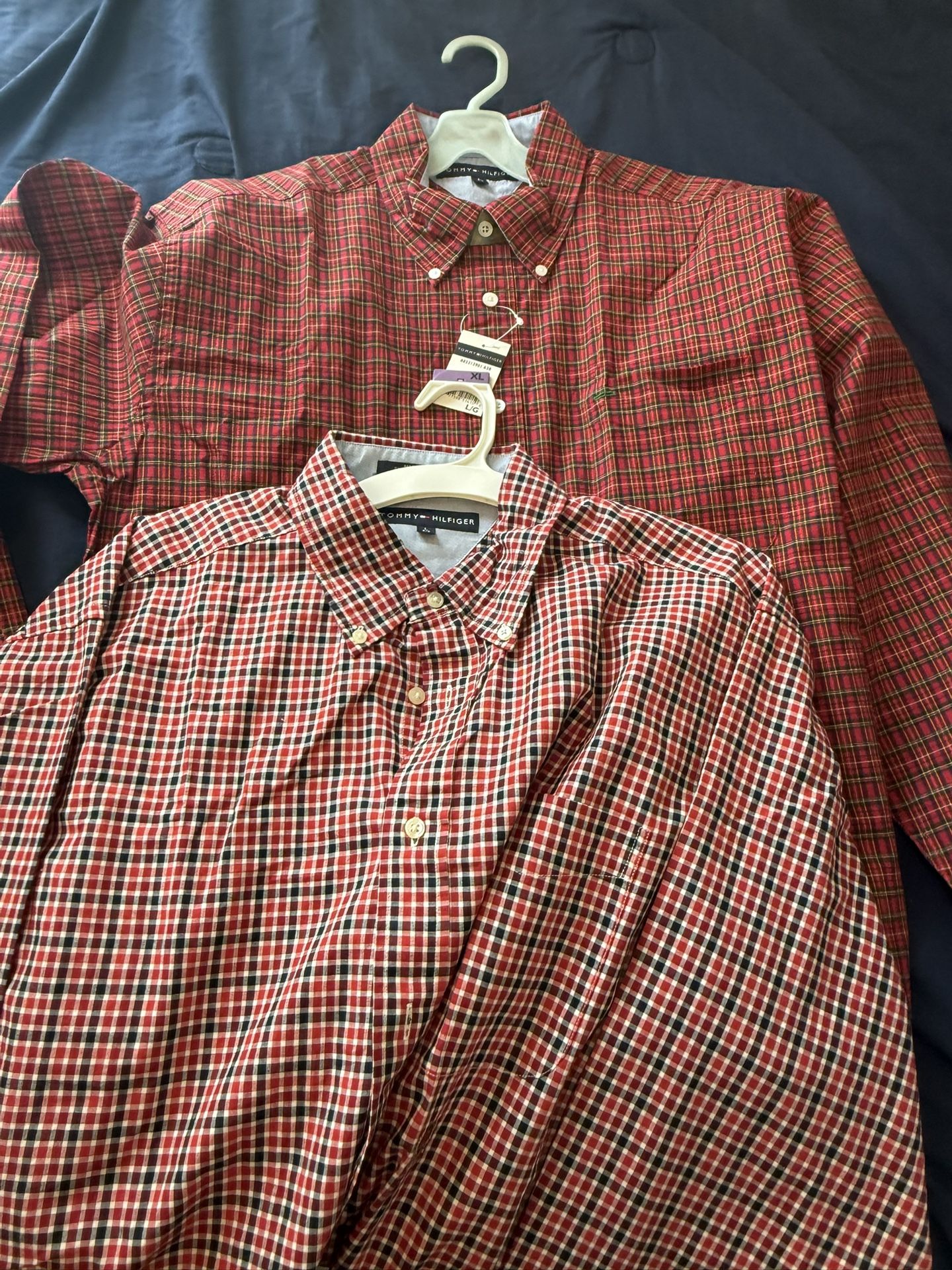 Lot of 2 Vintage Y2K Tommy Hilfiger button up shirts NWT red plaid shirts