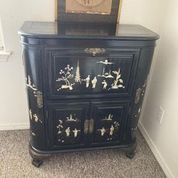 Antique Mother Of Pearl, Black Lacquer Cabinet