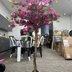 5FT Artificial Tree Tall Potted Fake Bougainvillea Trees for Outdoor Indoor Office Wedding Home Decor Lifelike Faux Plants with Wood Trunk and Pink Fl