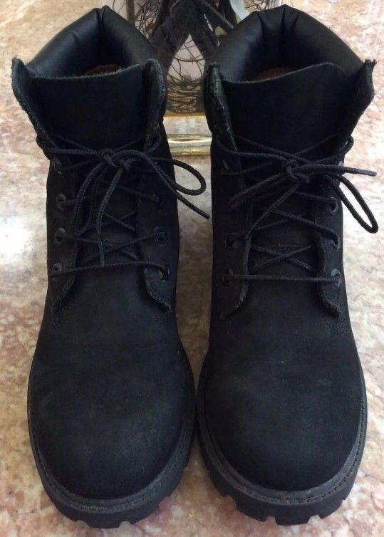 Timberland 12907 Junior 6" Premium Black Nubuck Boots, Size 6